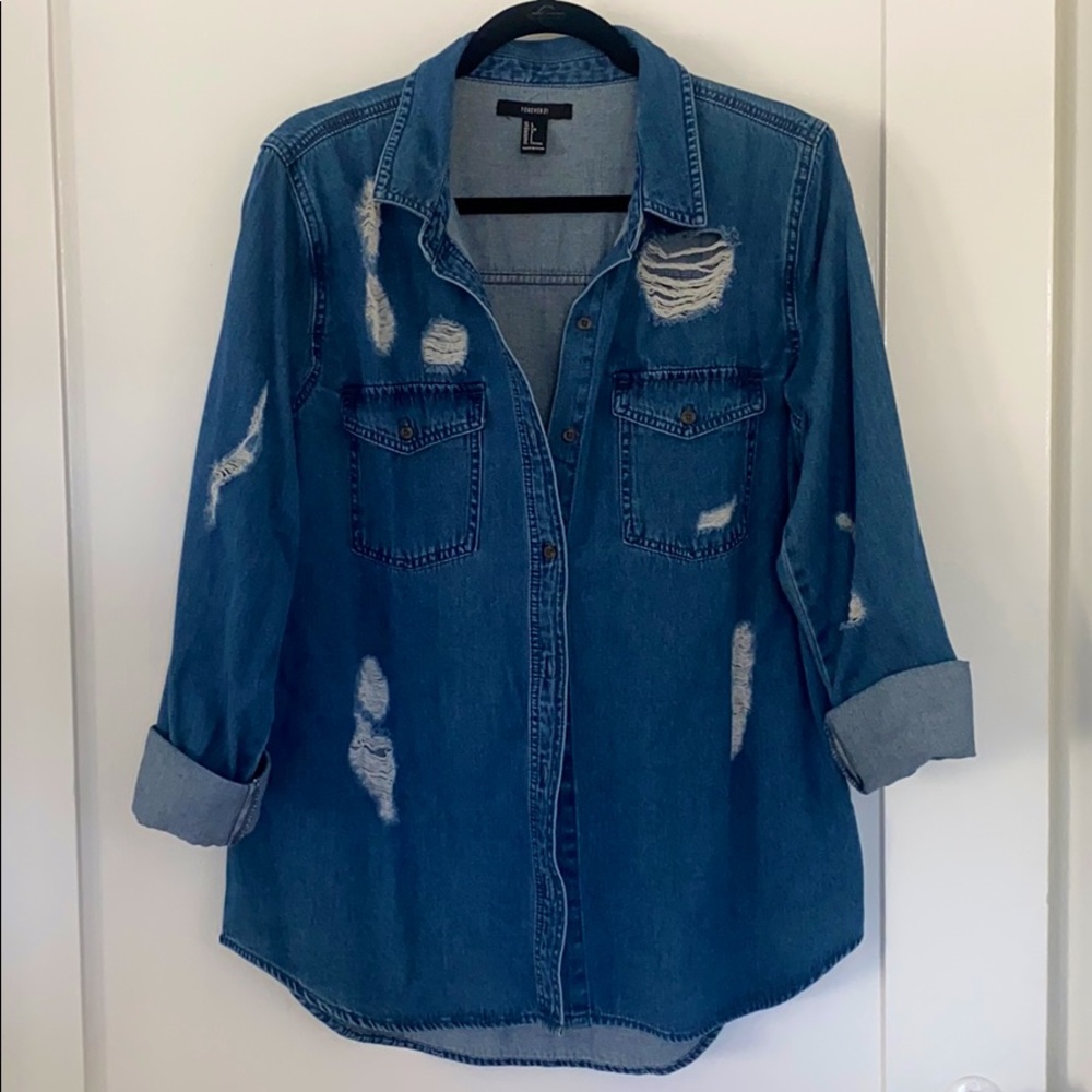 Distressed Denim Buttoned Down Shirt